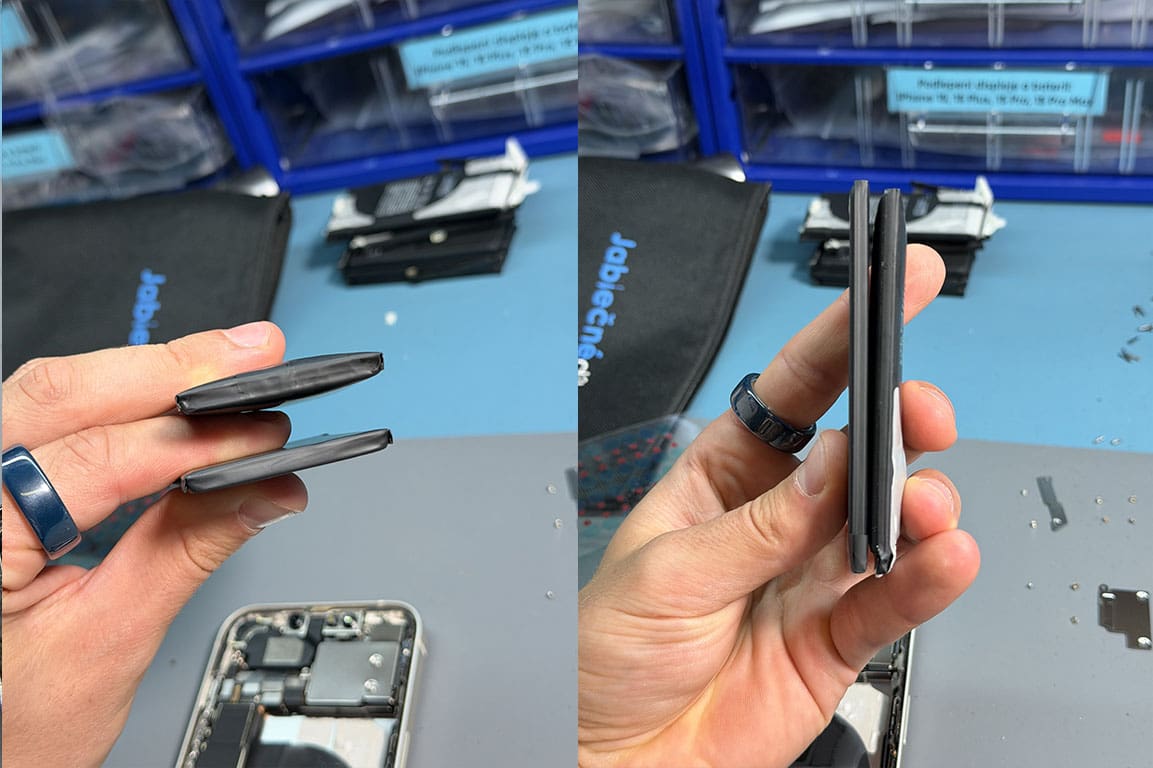 srovnani nove a nafoukle baterie iPhone 13